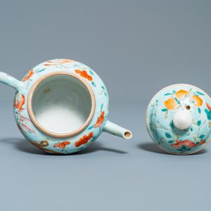 A Chinese turquoise-ground teapot and cover for the Straits or Peranakan market, 19th C. — 照片 6