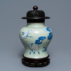 A Chinese underglaze red, blue and white celadon-ground vase, Kangxi — photo 1
