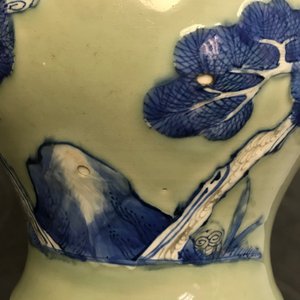 A Chinese underglaze red, blue and white celadon-ground vase, Kangxi — photo 12