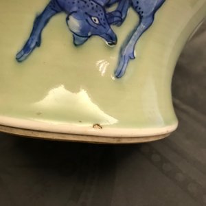 A Chinese underglaze red, blue and white celadon-ground vase, Kangxi — photo 14