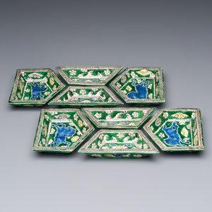 A Chinese verte biscuit eight-piece sweetmeat set with flying horses, 19th C. — photo 1