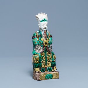 A Chinese verte biscuit figure of Wenchang Wang, Kangxi — photo 1