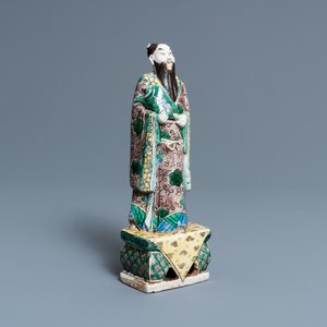 A Chinese verte biscuit figure of Zhongli Quan, Kangxi — 照片 1