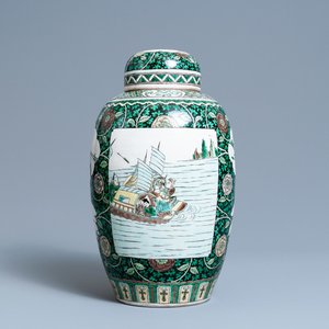 A Chinese verte biscuit jar and cover, 19th C. — 照片 1