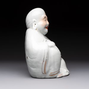 A Chinese verte biscuit vase, a sculpture of a fisherman and a Milefo Buddha, You Lin Ji 游林記造 and Zhu Mao Ji 朱茂記造 mark, 20th C. — foto 5