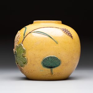 A Chinese verte biscuit 'Yi Lu Lian Ke 一路連科' jar and a flambé water pot, 18/19th C. — 照片 3
