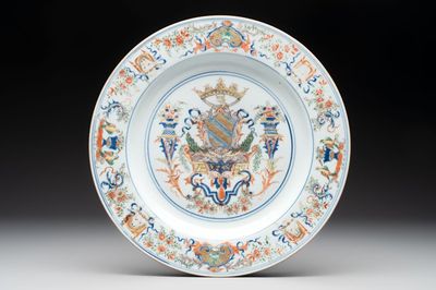A Chinese verte-Imari armorial dish with the arms of Ataide for the Portuguese market, Kangxi, ca. 1720