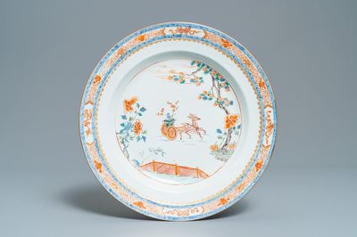 A Chinese verte-Imari dish with a deer, Kangxi