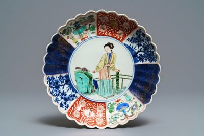 A Chinese verte-Imari 'lady and squirrel' plate, Kangxi