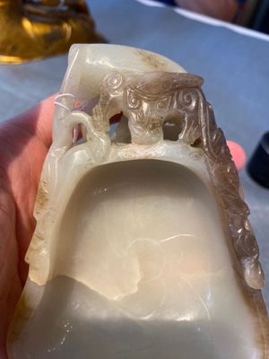A Chinese white and russet jade lotus-form brush washer, Qing — photo 7