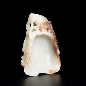 A Chinese white and russet jade lotus-form brush washer, Qing — photo 2