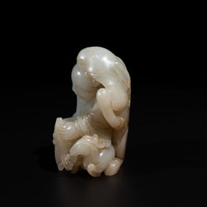 A Chinese white and russet jade 'Lu Ru Feng Qin 鹿乳奉親' carving, Qing — 照片 2