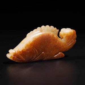 A Chinese white and russet jade mandarin fish or Chinese perch, Yuan — 照片 1