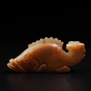 A Chinese white and russet jade mandarin fish or Chinese perch, Yuan — 照片 2