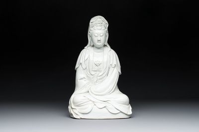 A Chinese white-glazed Guanyin, Kangxi mark, 19th C.