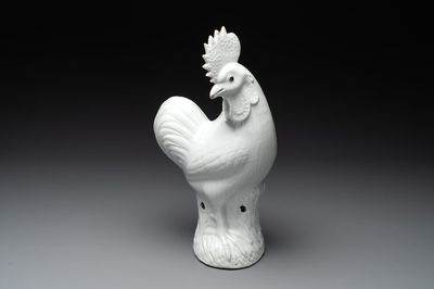 A Chinese white-glazed model of a rooster, 19th C.