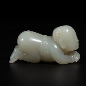 A Chinese white jade carving of a reclining boy, Qing — photo 1