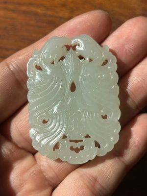A Chinese white jade 'double phoenix' plaque, Qianlong mark and possibly of the period — 照片 3
