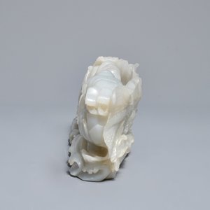 A Chinese white jade group with boys on a raft on carved wooden base, Qing — photo 3