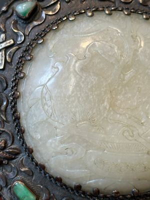 A Chinese white jade-mounted and gemstone inlaid silver hand mirror, 19/20th C. — photo 3