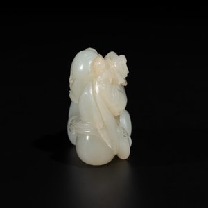 A Chinese white jade sculpture of a boy and a double gourd, Qing — foto 4