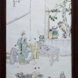 A Chinese wooden closet with 23 qianjiang cai plaques, 19/20th C. — photo 6
