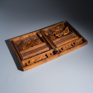 A Chinese wooden foldable coat rack, four cloisonné wares and a soapstone carving — photo 3