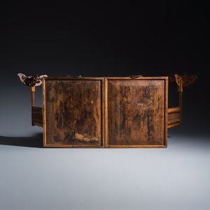 A Chinese wooden foldable coat rack, four cloisonné wares and a soapstone carving — photo 5