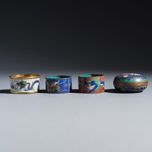 A Chinese wooden foldable coat rack, four cloisonné wares and a soapstone carving — photo 6