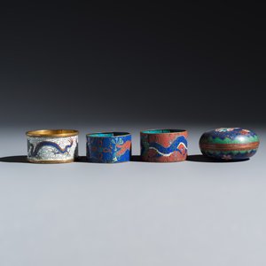A Chinese wooden foldable coat rack, four cloisonné wares and a soapstone carving — photo 7