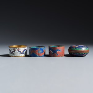 A Chinese wooden foldable coat rack, four cloisonné wares and a soapstone carving — photo 8