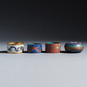 A Chinese wooden foldable coat rack, four cloisonné wares and a soapstone carving — photo 9