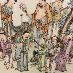 A Chinese wooden table screen with a qianjiang cai plaque, 19th C. — photo 21