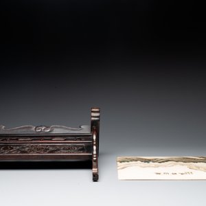 A Chinese wooden table screen with a rectangular dream stone, 20th C. — 照片 5