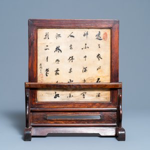 A Chinese wooden table screen with painted marble plaque, 19th C. — photo 2