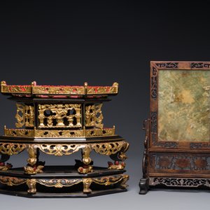 A Chinese wooden table screen with precious stones and an altar piece or 'chanab' for the Straits or Peranakan market, 19/20th C. — photo 2