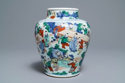 A Chinese wucai '100 boys' baluster vase, Transitional period
