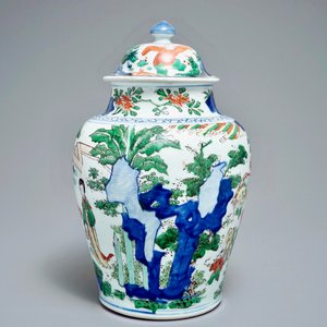 转型期  人物风景五彩将军罐 — 照片 2