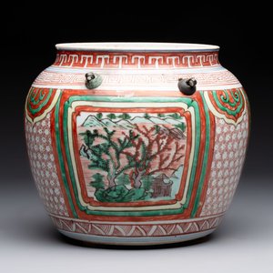 A Chinese wucai bowl with landscape panels, Transitional period — photo 1