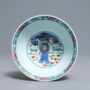A Chinese wucai 'Buddhist' emblems bowl, Shunzhi, Transitional period — photo 6