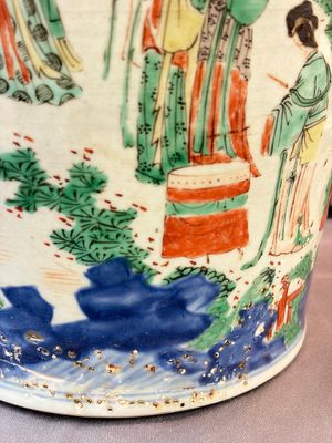 A Chinese wucai covered vase with narrative design and a jar mounted as a wine cooler, Transitional period — 照片 19