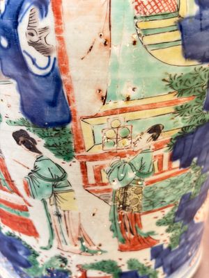 A Chinese wucai covered vase with narrative design and a jar mounted as a wine cooler, Transitional period — 照片 23