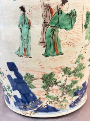 A Chinese wucai covered vase with narrative design and a jar mounted as a wine cooler, Transitional period — 照片 32