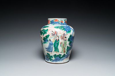 A Chinese wucai 'Eight immortals' vase, Transitional period