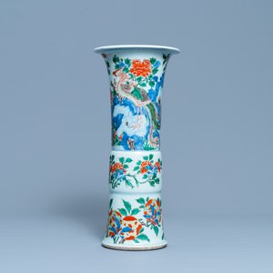 A Chinese wucai 'gu' vase with a phoenix, Shunzhi — photo 1