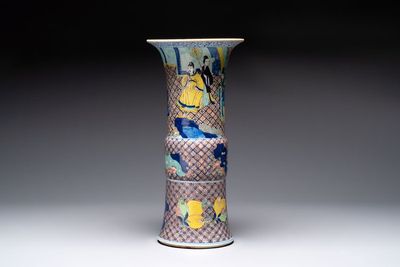 A Chinese wucai 'gu' vase with 'Guo Ziyi 郭子儀', Wanli mark, 19th C.