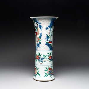A Chinese wucai 'gu' vase with narrative design, Transitional period — photo 2
