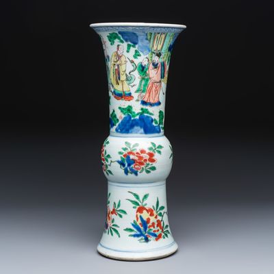 A Chinese wucai 'Gu' vase with Sanxing design, Transitional period