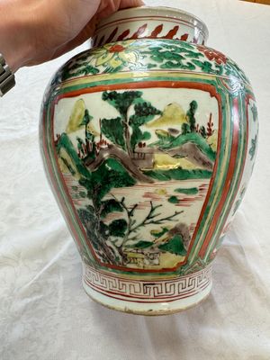 A Chinese wucai 'Landscapes and Flowers' vase, Transitional period — photo 1