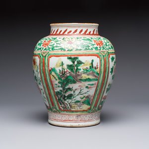 A Chinese wucai 'Landscapes and Flowers' vase, Transitional period — photo 1
